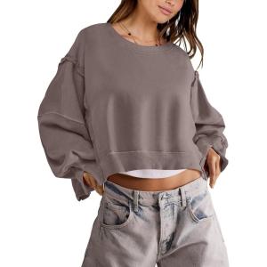 imageANRABESS Womens Cropped Oversized Sweatshirts Crewneck Long Sleeve Pullover 2024 Fall Teen Girls Y2K Fashion Crop TopsBrown