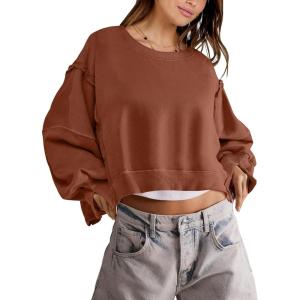 imageANRABESS Womens Cropped Oversized Sweatshirts Crewneck Long Sleeve Pullover 2024 Fall Teen Girls Y2K Fashion Crop TopsCaramel