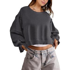 imageANRABESS Womens Cropped Oversized Sweatshirts Crewneck Long Sleeve Pullover 2024 Fall Teen Girls Y2K Fashion Crop TopsDark Gray