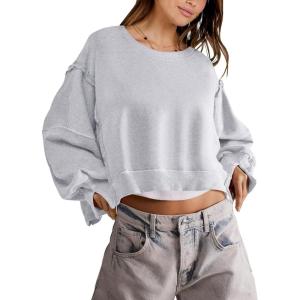imageANRABESS Womens Cropped Oversized Sweatshirts Crewneck Long Sleeve Pullover 2024 Fall Teen Girls Y2K Fashion Crop TopsGray