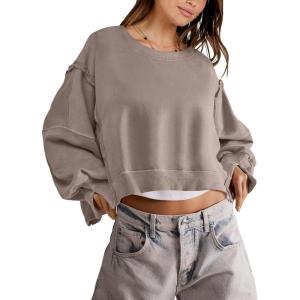 imageANRABESS Womens Cropped Oversized Sweatshirts Crewneck Long Sleeve Pullover 2024 Fall Teen Girls Y2K Fashion Crop TopsKhaki