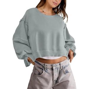 imageANRABESS Womens Cropped Oversized Sweatshirts Crewneck Long Sleeve Pullover 2024 Fall Teen Girls Y2K Fashion Crop TopsLight Green