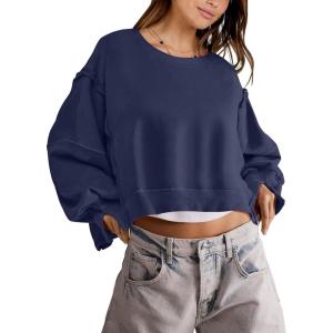 imageANRABESS Womens Cropped Oversized Sweatshirts Crewneck Long Sleeve Pullover 2024 Fall Teen Girls Y2K Fashion Crop TopsNavy Blue