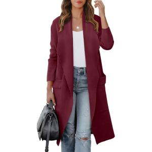 imageANRABESS Womens Long Cardigan Sweater 2025 Fall Fashion Casual Oversized Knit Open Front Coatigan Jacket Coat Trendy OutfitsWine Red