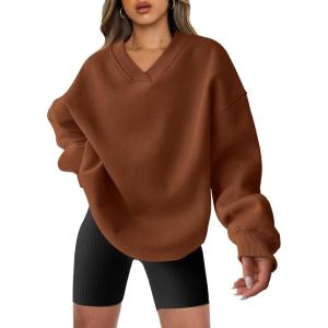 imageANRABESS Womens Oversized V Neck Sweatshirt Fleece Long Sleeve Hoodies Pullover Comfy Top Outfits 2024 Teen Preppy ClothesCaramel
