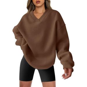 imageANRABESS Womens Oversized V Neck Sweatshirt Fleece Long Sleeve Hoodies Pullover Comfy Top Outfits 2024 Teen Preppy ClothesCoffee