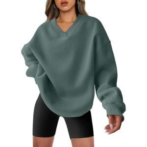 imageANRABESS Womens Oversized V Neck Sweatshirt Fleece Long Sleeve Hoodies Pullover Comfy Top Outfits 2024 Teen Preppy ClothesLake Green