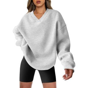 imageANRABESS Womens Oversized V Neck Sweatshirt Fleece Long Sleeve Hoodies Pullover Comfy Top Outfits 2024 Teen Preppy ClothesLight Gray