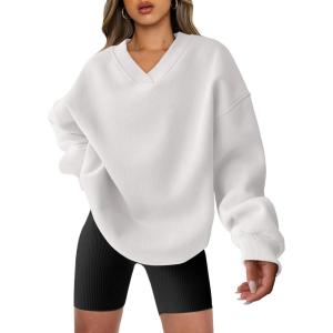 imageANRABESS Womens Oversized V Neck Sweatshirt Fleece Long Sleeve Hoodies Pullover Comfy Top Outfits 2024 Teen Preppy ClothesWhite