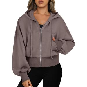imageANRABESS Womens Zip Up Hoodies Cropped Sweatshirts Casual Zip Jackets 2025 Fashion Trendy Spring OutfitsTaupe