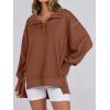 imageANRABESS Womens Sweatshirts Oversized Casual Loose Button Up Henley Pullover Top High Low Split 2025 Fall Fashion OutfitsBrown