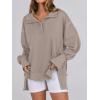 imageANRABESS Womens Sweatshirts Oversized Casual Loose Button Up Henley Pullover Top High Low Split 2025 Fall Fashion OutfitsKhaki
