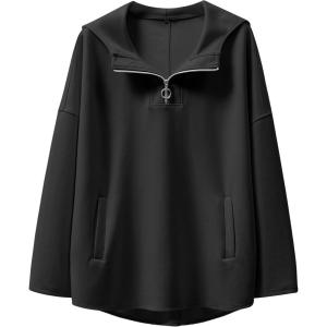 imageANRABESS Womens Oversized Hoodie Quarter Zip Sweatshirts 2025 Spring Tunic Pullover Top Trendy Teen Girls Preppy ClothesBlack