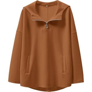 imageANRABESS Womens Oversized Hoodie Quarter Zip Sweatshirts 2025 Spring Tunic Pullover Top Trendy Teen Girls Preppy ClothesCaramel