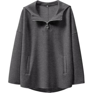 imageANRABESS Womens Oversized Hoodie Quarter Zip Sweatshirts 2025 Spring Tunic Pullover Top Trendy Teen Girls Preppy ClothesDark Grey