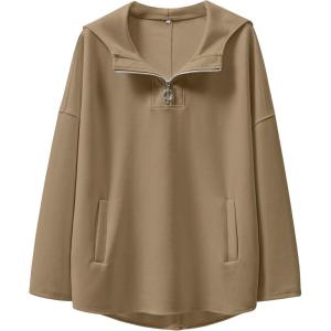 imageANRABESS Womens Oversized Hoodie Quarter Zip Sweatshirts 2025 Spring Tunic Pullover Top Trendy Teen Girls Preppy ClothesDark Khaki