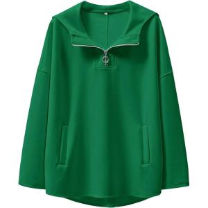 imageANRABESS Womens Oversized Hoodie Quarter Zip Sweatshirts 2025 Spring Tunic Pullover Top Trendy Teen Girls Preppy ClothesGreen