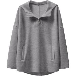 imageANRABESS Womens Oversized Hoodie Quarter Zip Sweatshirts 2025 Spring Tunic Pullover Top Trendy Teen Girls Preppy ClothesGrey