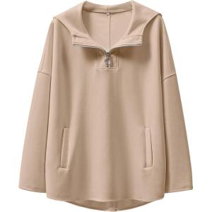 imageANRABESS Womens Oversized Hoodie Quarter Zip Sweatshirts 2025 Spring Tunic Pullover Top Trendy Teen Girls Preppy ClothesKhaki