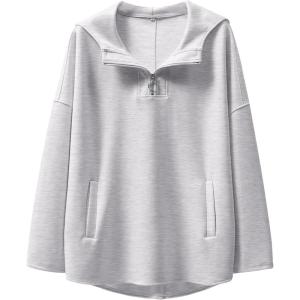 imageANRABESS Womens Oversized Hoodie Quarter Zip Sweatshirts 2025 Spring Tunic Pullover Top Trendy Teen Girls Preppy ClothesLight Grey