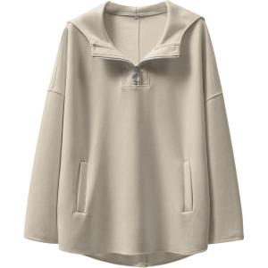 imageANRABESS Womens Oversized Hoodie Quarter Zip Sweatshirts 2025 Spring Tunic Pullover Top Trendy Teen Girls Preppy ClothesLight Khaki