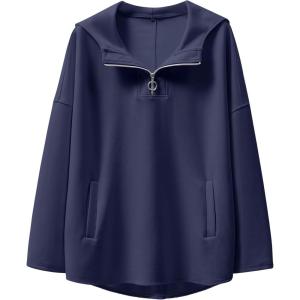 imageANRABESS Womens Oversized Hoodie Quarter Zip Sweatshirts 2025 Spring Tunic Pullover Top Trendy Teen Girls Preppy ClothesNavy Blue