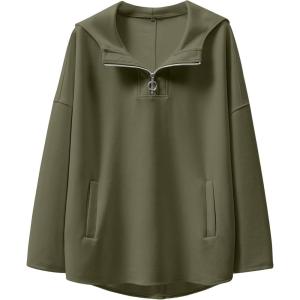 imageANRABESS Womens Oversized Hoodie Quarter Zip Sweatshirts 2025 Spring Tunic Pullover Top Trendy Teen Girls Preppy ClothesOlive Green