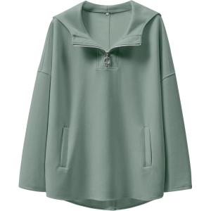 imageANRABESS Womens Oversized Hoodie Quarter Zip Sweatshirts 2025 Spring Tunic Pullover Top Trendy Teen Girls Preppy ClothesPea Green