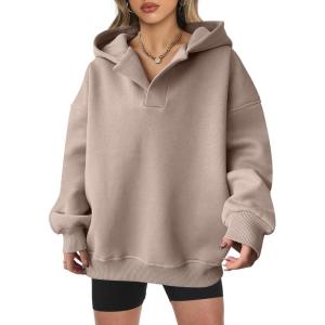 imageANRABESS Womens Oversized Hoodies V Neck Sweatshirts Long Sleeve Pullover Casual Fall Teen Girls Preppy Clothes 2025 TrendyCoffee Grey