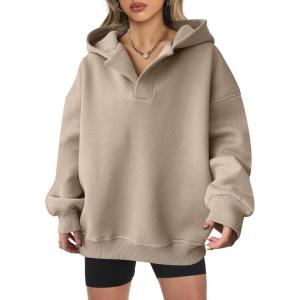 imageANRABESS Womens Oversized Hoodies V Neck Sweatshirts Long Sleeve Pullover Casual Fall Teen Girls Preppy Clothes 2025 TrendyKhaki Brown