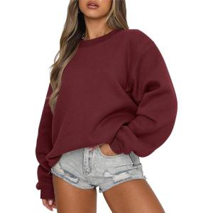 imageANRABESS Womens Sweatshirts Hoodies Crewneck Oversized Fleece Pullover Sweaters Cute Top Y2K Teen Girls Preppy Clothes 2024Deep Red