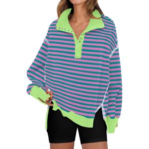 imageANRABESS Womens Sweatshirts Oversized Casual Loose Button Up Henley Pullover Top High Low Split 2025 Fall Fashion OutfitsPink Green