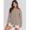 imageANRABESS Womens Oversized Sweatshirts Crew Neck Long Sleeve Shirts Casual Loose Slit 2025 Fall ClothesKhaki