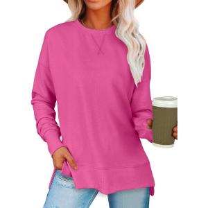 imageANRABESS Sweatshirts for women 2024 Fall Fashion Shirts Long Sleeve Crewneck Lightweight Side Split Casual Pullover TopHot Pink