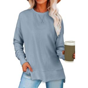 imageANRABESS Sweatshirts for women 2024 Fall Fashion Shirts Long Sleeve Crewneck Lightweight Side Split Casual Pullover TopLight Blue