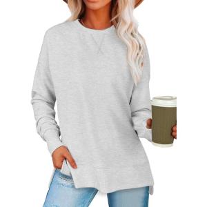 imageANRABESS Sweatshirts for women 2024 Fall Fashion Shirts Long Sleeve Crewneck Lightweight Side Split Casual Pullover TopLight Grey