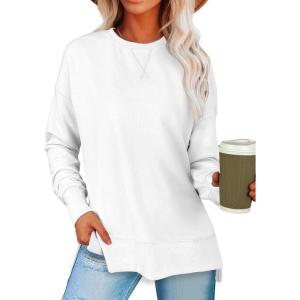 imageANRABESS Sweatshirts for women 2024 Fall Fashion Shirts Long Sleeve Crewneck Lightweight Side Split Casual Pullover TopWhite