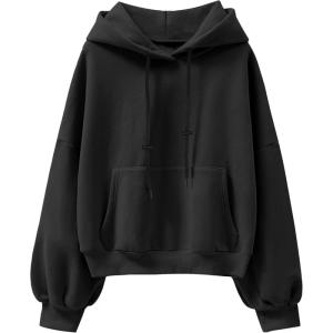 imageANRABESS Womens Oversized Hoodies Lantern sleeve Fleece Sweatshirts 2024 Winter Loose Pullover Preppy Top ClothesBlack