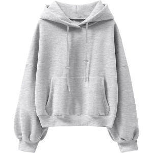 imageANRABESS Womens Oversized Hoodies Lantern sleeve Fleece Sweatshirts 2024 Winter Loose Pullover Preppy Top ClothesGrey