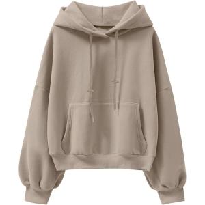 imageANRABESS Womens Oversized Hoodies Lantern sleeve Fleece Sweatshirts 2024 Winter Loose Pullover Preppy Top ClothesKhaki