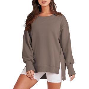 imageANRABESS Womens Oversized Sweatshirts Crew Neck Long Sleeve Shirts Casual Loose Slit 2025 Fall ClothesBrown