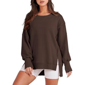 imageANRABESS Womens Oversized Sweatshirts Crew Neck Long Sleeve Shirts Casual Loose Slit 2025 Fall ClothesCoffee