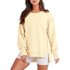 imageANRABESS Womens Oversized Sweatshirts Crew Neck Long Sleeve Shirts Casual Loose Slit 2025 Fall ClothesCream Yellow