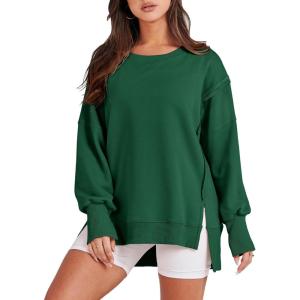 imageANRABESS Womens Oversized Sweatshirts Crew Neck Long Sleeve Shirts Casual Loose Slit 2025 Fall ClothesDeep Green