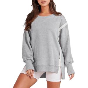 imageANRABESS Womens Oversized Sweatshirts Crew Neck Long Sleeve Shirts Casual Loose Slit 2025 Fall ClothesGray