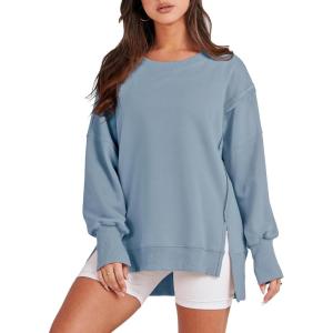 imageANRABESS Womens Oversized Sweatshirts Crew Neck Long Sleeve Shirts Casual Loose Slit 2025 Fall ClothesLight Blue