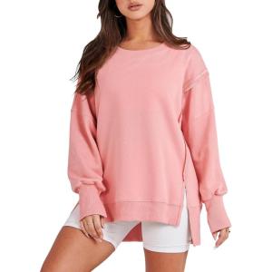 imageANRABESS Womens Oversized Sweatshirts Crew Neck Long Sleeve Shirts Casual Loose Slit 2025 Fall ClothesPink