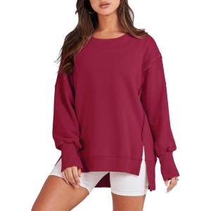 imageANRABESS Womens Oversized Sweatshirts Crew Neck Long Sleeve Shirts Casual Loose Slit 2025 Fall ClothesRed