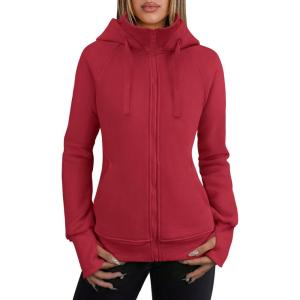 imageANRABESS Womens Zip Up Hoodies Fleece Jackets Long Sleeve Sweatshirts Pockets Casual Fall Fashion Preppy Outfits Y2k ClothesRed