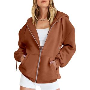 imageANRABESS Womens Zip Up Hoodies Long Sleeve Oversized Sweatshirts Fleece Y2K Jacket Pockets 2025 Fall Outfits Fashion ClothesRust